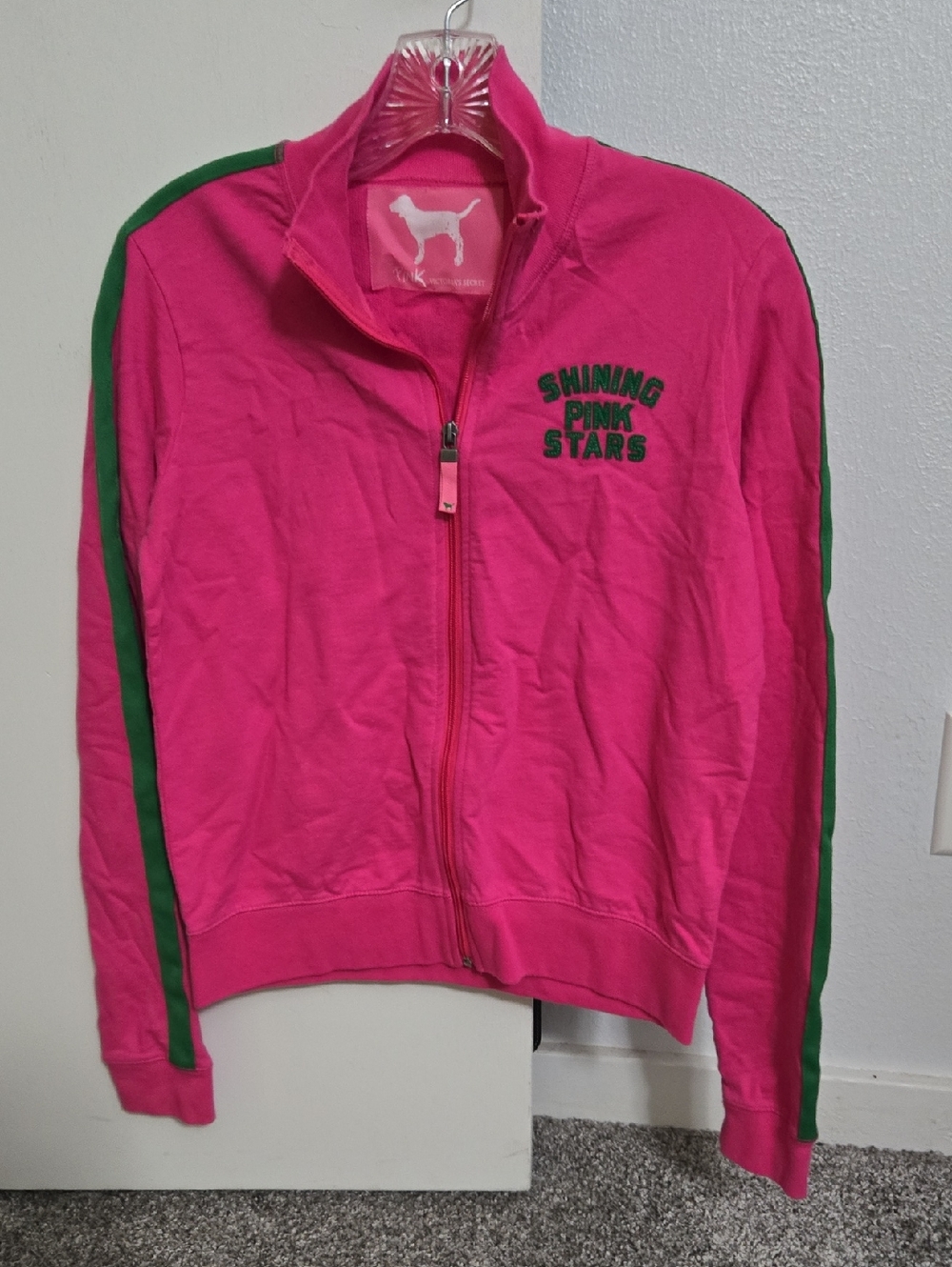 Victoria's Secret Pink and Green Shining Pink Stars Varsity Jacket